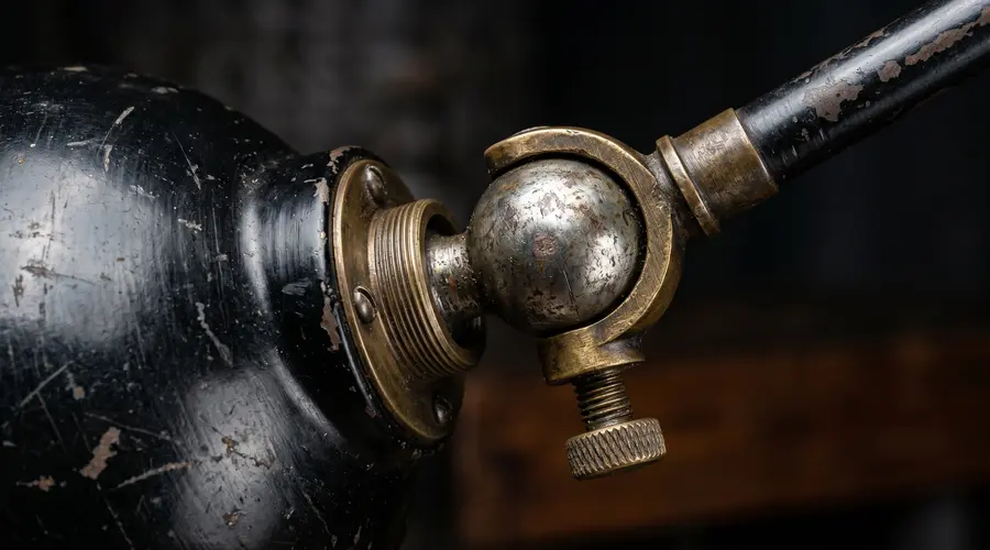 Kaiser idell Original Kugelgelenk – Makroaufnahme der massiven Metallverbindung