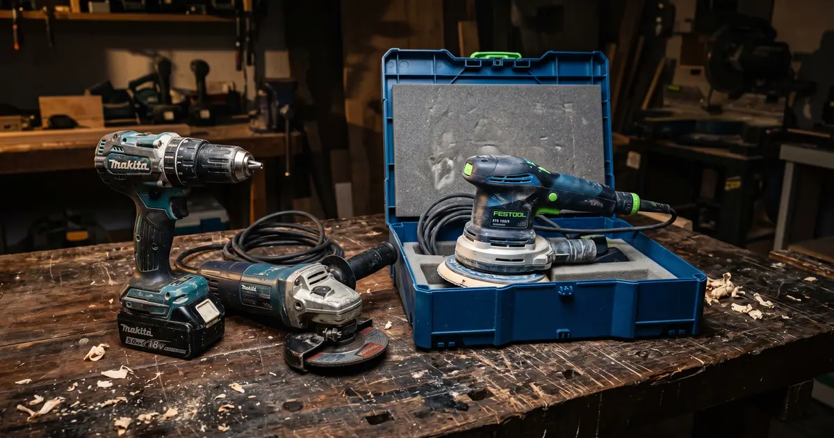 Elektrowerkzeug Ankauf Köln – Makita und Festool Maschinen auf Werkbank